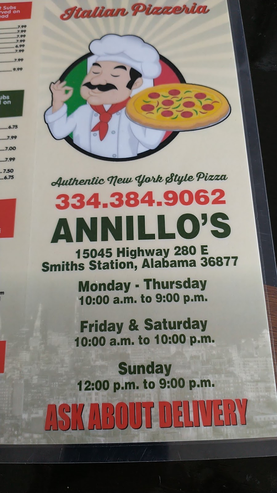 Annillos Pizzeria | restaurant | 15045 US-280, Smiths Station, AL 36877, USA | 3343849062 OR +1 334-384-9062