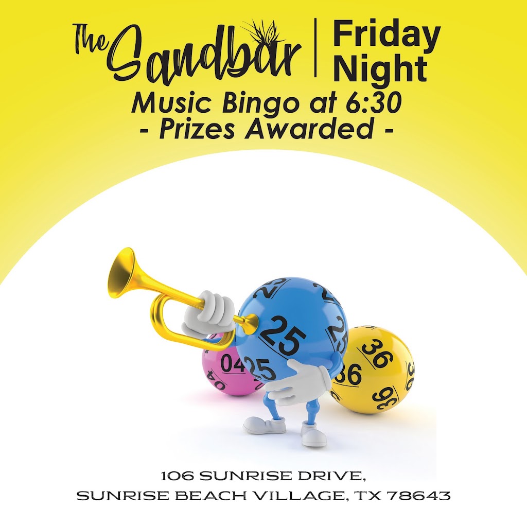 The Sandbar Bar and Grill | restaurant | 106 Sunrise Dr, Sunrise Beach Village, TX 78643, USA | 3253884774 OR +1 325-388-4774