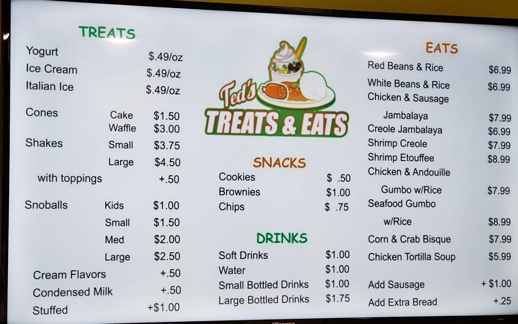Teds Treats & Eats | restaurant | 940 Veterans Blvd, Kenner, LA 70062, USA | 5044702394 OR +1 504-470-2394