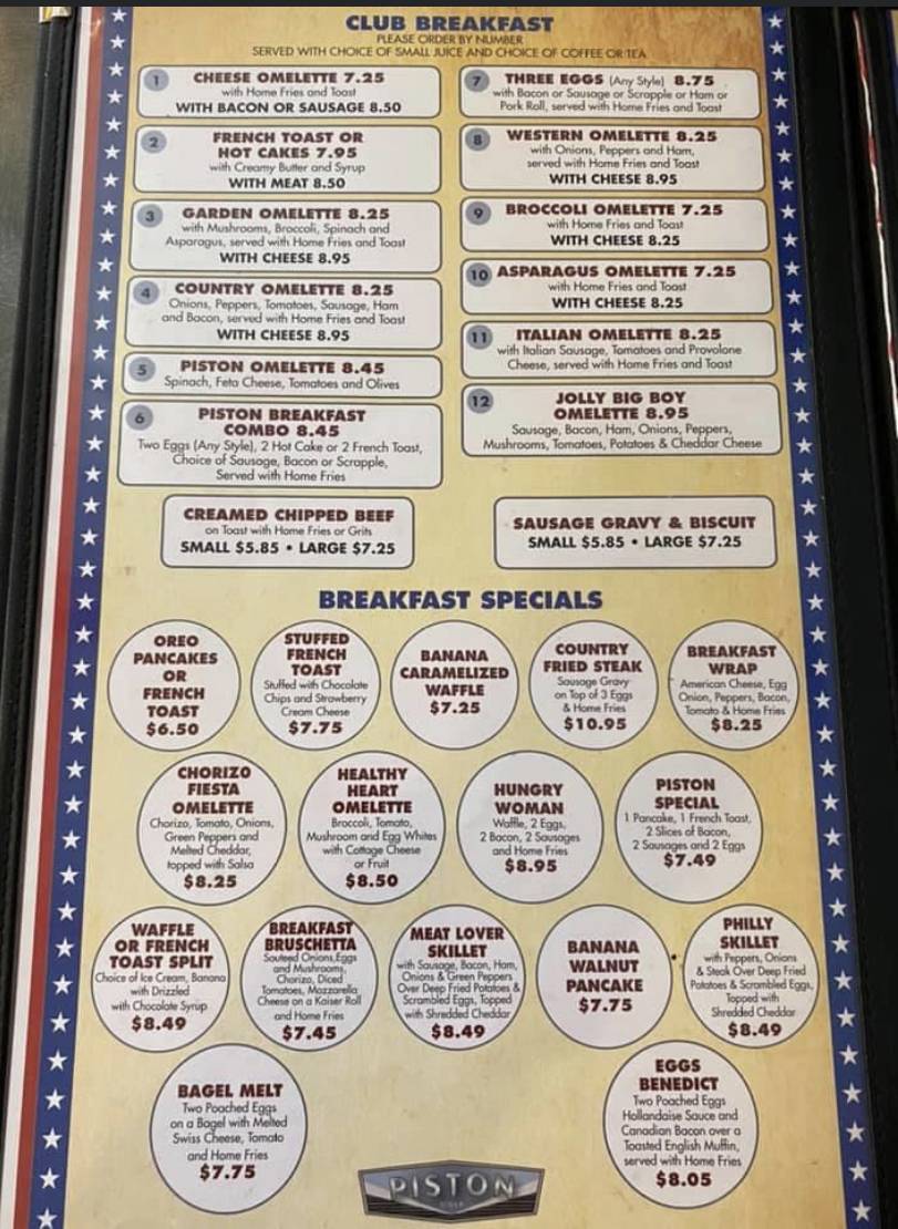 Piston Diner | restaurant | 821 Crown Point Rd, Westville, NJ 08093, USA | 8564755054 OR +1 856-475-5054