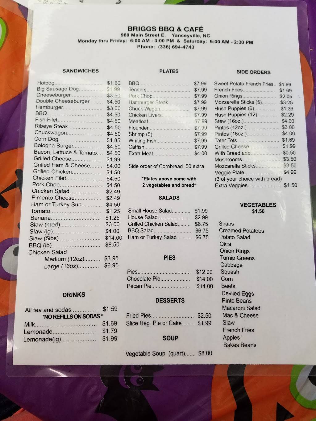 Briggs Bar-B-Que & Grill | restaurant | 989 E St Main, Yanceyville, NC 27379, USA | 3366944743 OR +1 336-694-4743