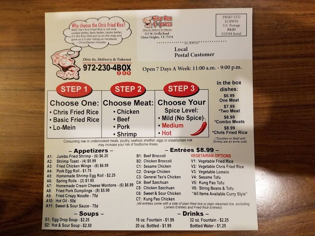 Rice Box Express Glenn Heights | restaurant | 113 W Ovilla Rd, Glenn Heights, TX 75154, USA | 9722304269 OR +1 972-230-4269