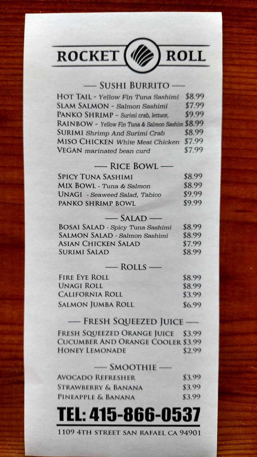 Rocket Roll | restaurant | 1109 4th St, San Rafael, CA 94901, USA | 4158660537 OR +1 415-866-0537