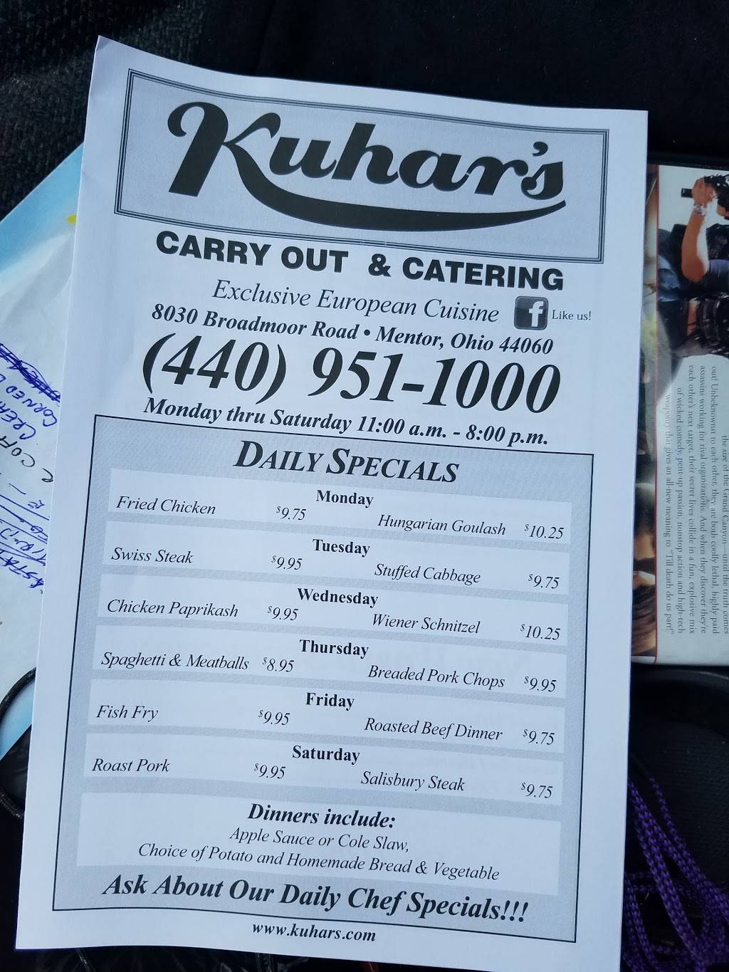 Kuhars Carryout | restaurant | 8030 Broadmoor Rd, Mentor, OH 44060, USA | 4409511000 OR +1 440-951-1000