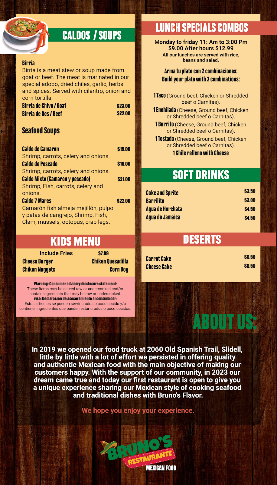 Brunos Restaurante | restaurant | 3971 Pontchartrain Dr, Slidell, LA 70458, USA | 9852880202 OR +1 985-288-0202