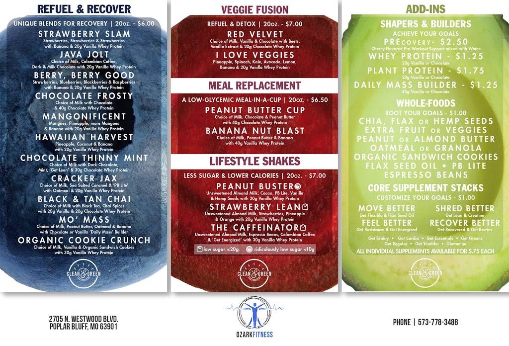 Clean & Green Smoothie & Shake Bar | restaurant | 2705 N Westwood Blvd, Poplar Bluff, MO 63901, USA | 5737783488 OR +1 573-778-3488