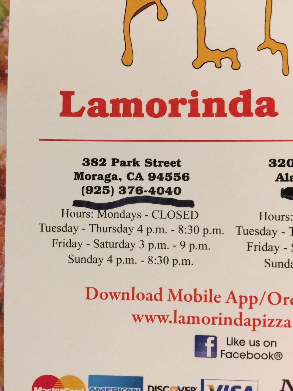 Lamorinda Pizza | restaurant | 382 Park St, Moraga, CA 94556, USA | 9253764040 OR +1 925-376-4040