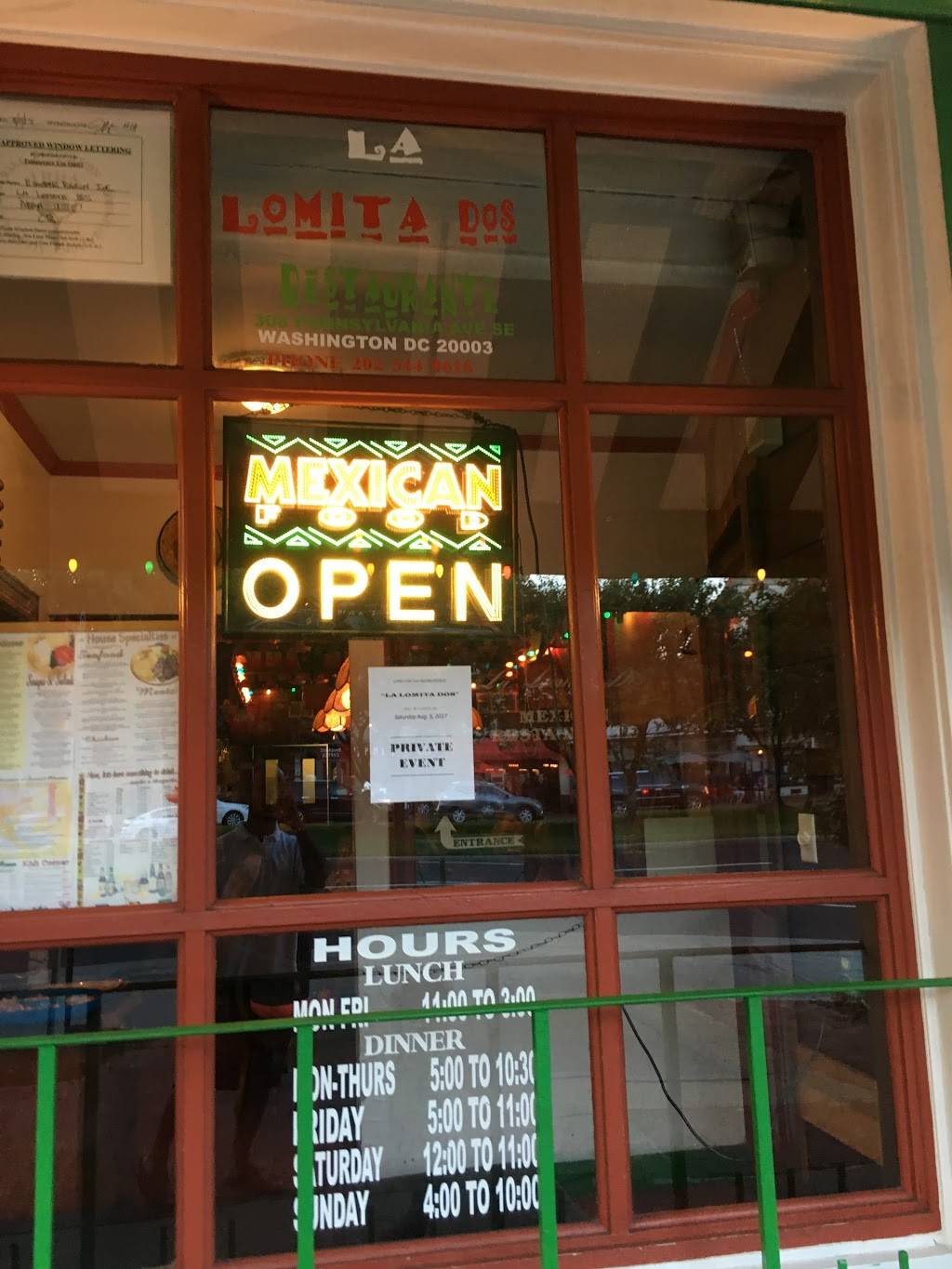 La Lomita Dos | restaurant | 308 Pennsylvania Ave SE, Washington, DC 20003, USA | 2025440616 OR +1 202-544-0616