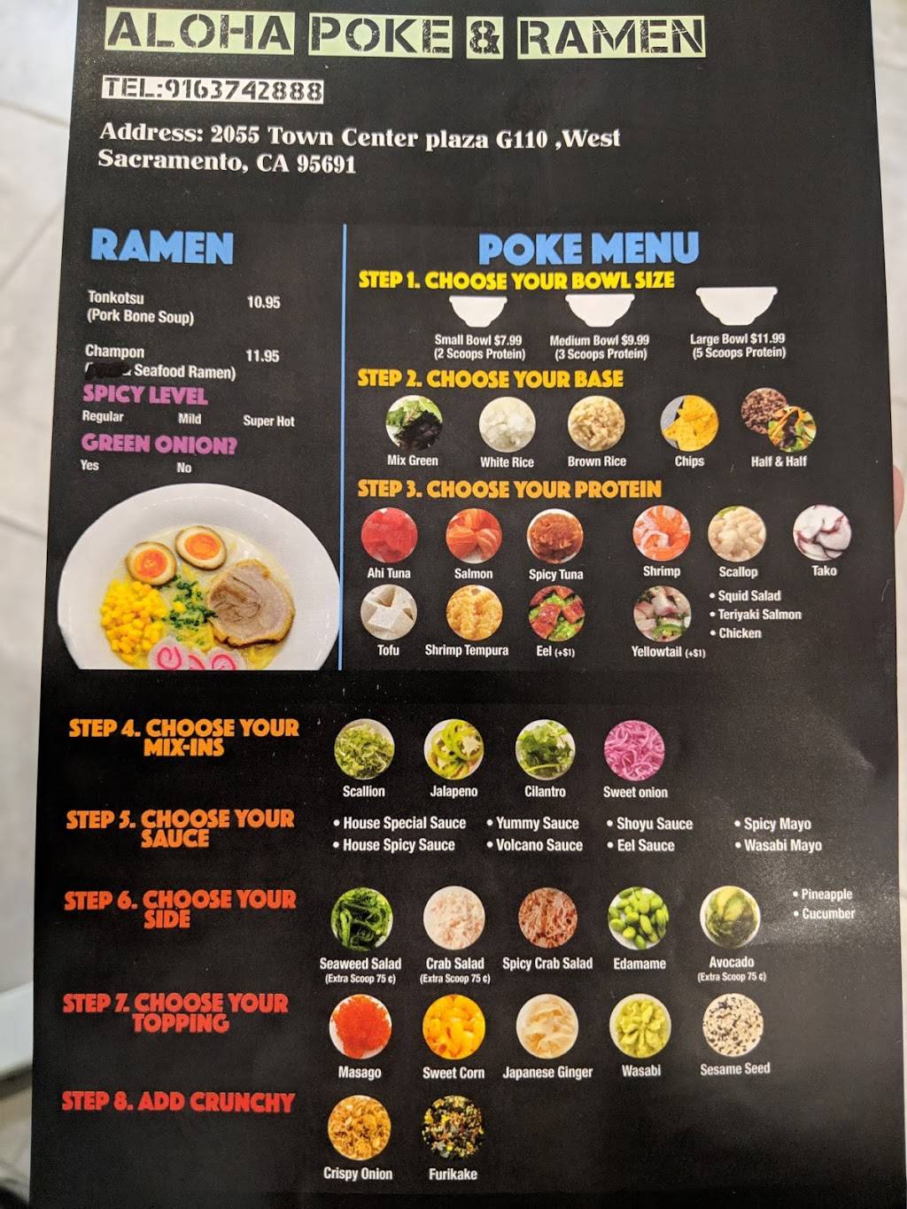 Aloha Pokee And Ramen | restaurant | 2055 Town Center Plaza g110, West Sacramento, CA 95691, USA | 9163742888 OR +1 916-374-2888