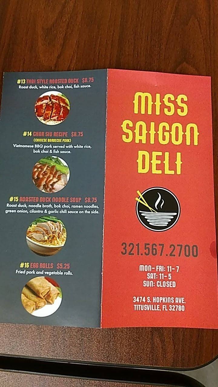 Miss Saigon Deli | restaurant | 3474 S Hopkins Ave, Titusville, FL 32780, USA | 3215672700 OR +1 321-567-2700