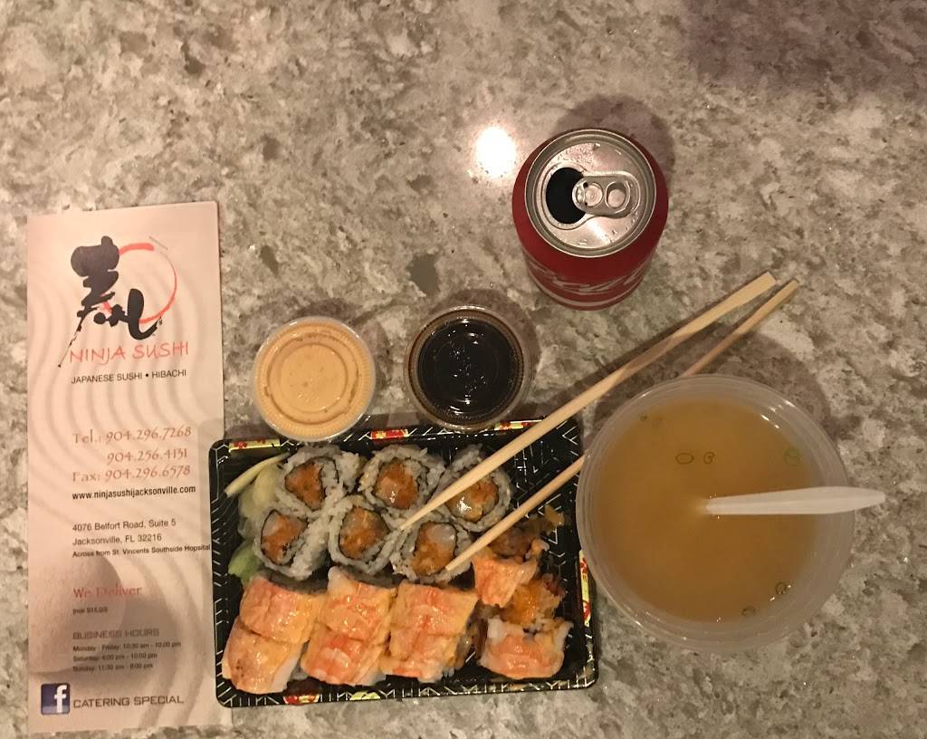 Ninja Sushi Japanese Restaurant | meal takeaway | 4076 Belfort Rd, Jacksonville, FL 32216, USA | 9042967268 OR +1 904-296-7268
