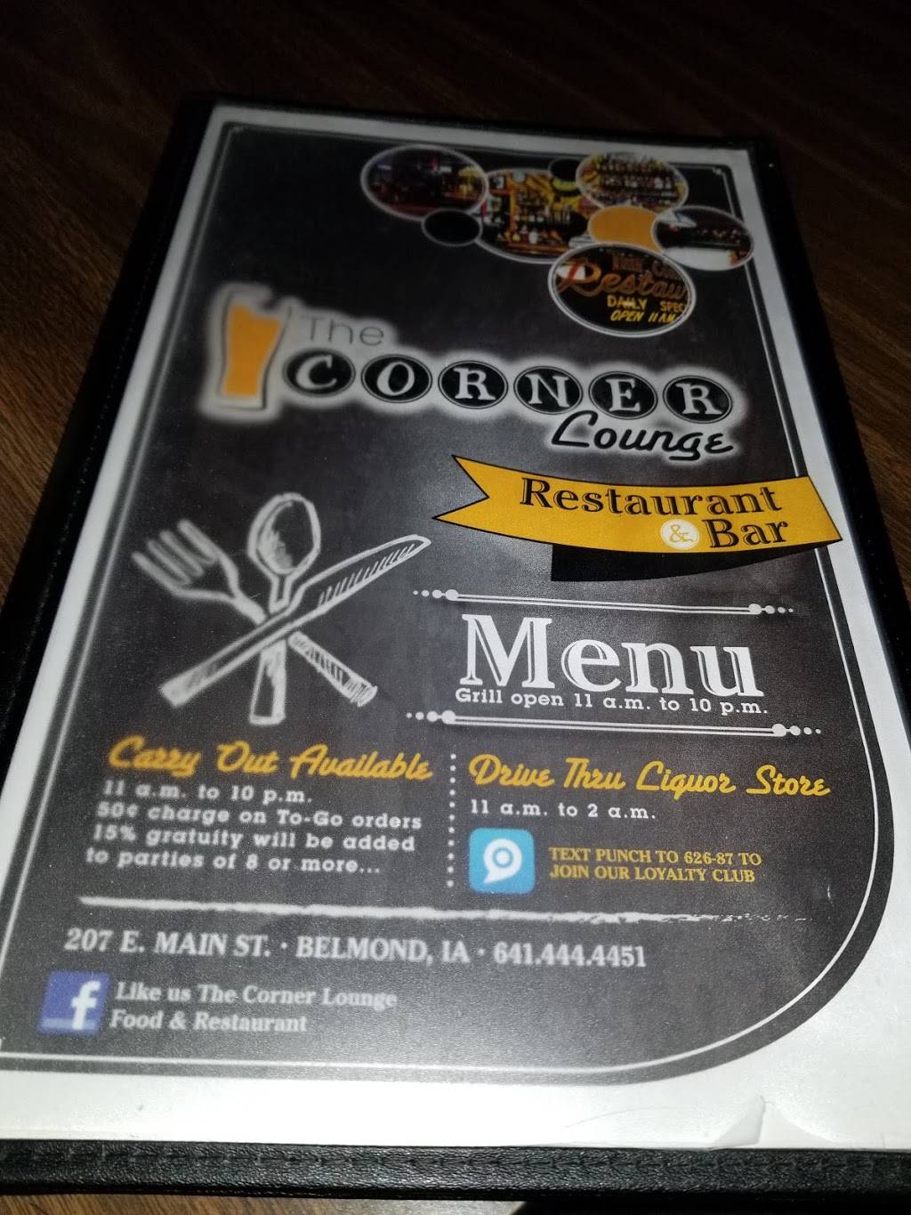 The Corner Lounge | restaurant | 207 E Main St, Belmond, IA 50421, USA | 6414444451 OR +1 641-444-4451