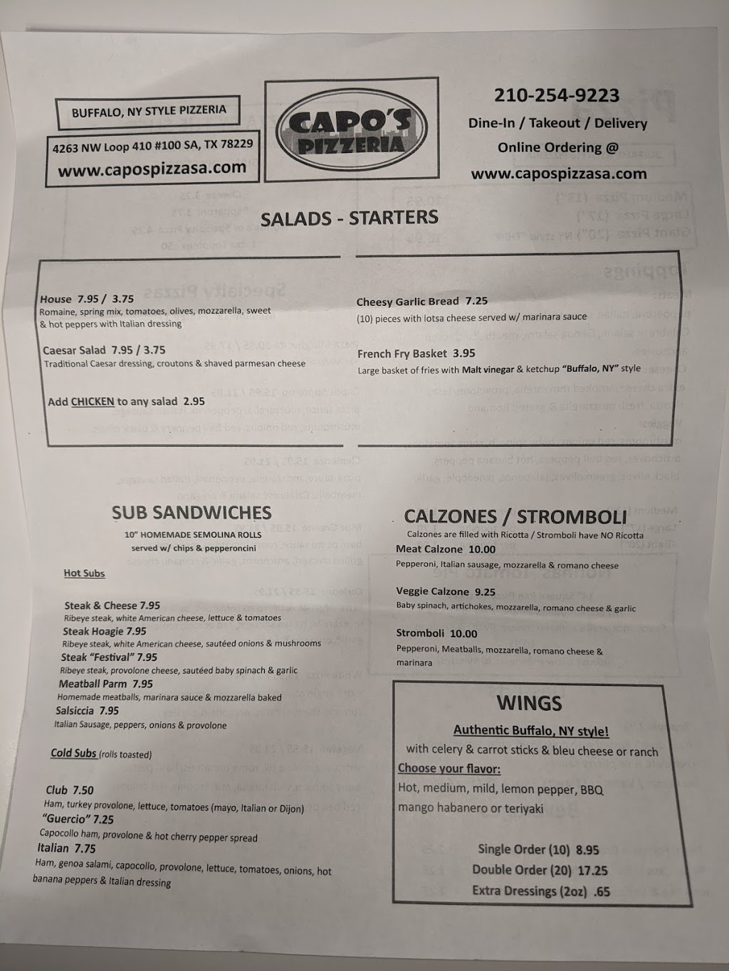 Capo’s Pizzeria | restaurant | 4263 Northwest Loop 410 Suite #100, San Antonio, TX 78229, USA | 2102549223 OR +1 210-254-9223