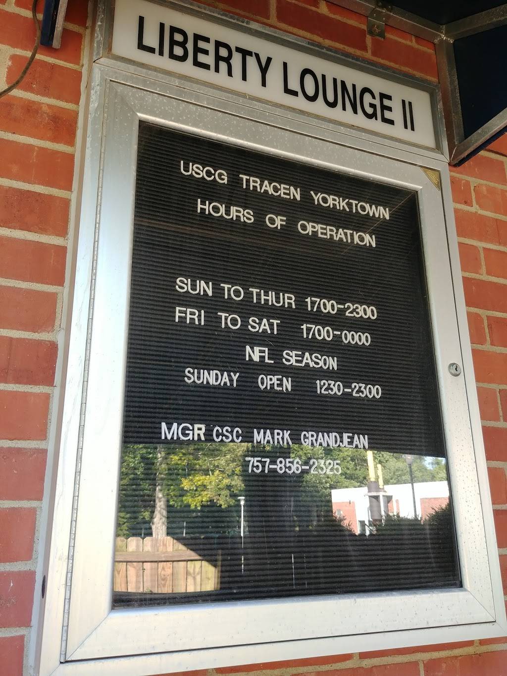 Liberty Lounge II | restaurant | 1 U S Coast Guard Training Center, Yorktown, VA 23690, USA | 7578562325 OR +1 757-856-2325