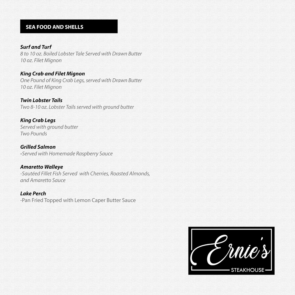 Ernies Steakhouse | restaurant | 9141 Wicker Ave, St John, IN 46373, USA | 2195580509 OR +1 219-558-0509
