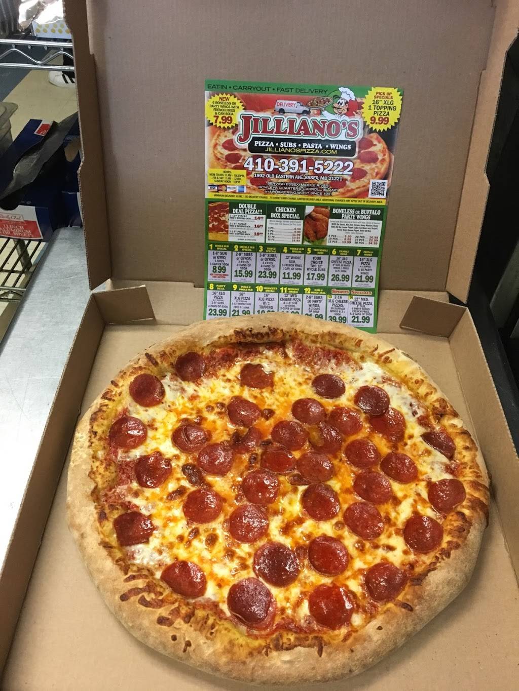 Jillianos Pizza | restaurant | 1902 Old Eastern Ave, Essex, MD 21221, USA | 4103915222 OR +1 410-391-5222