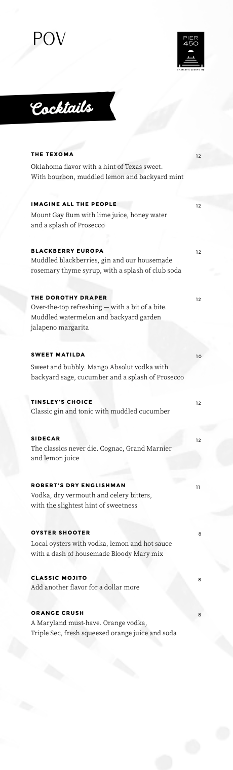POV at Pier450 | restaurant | 48342 Wynne Rd, Ridge, MD 20680, USA | 3016793900 OR +1 301-679-3900