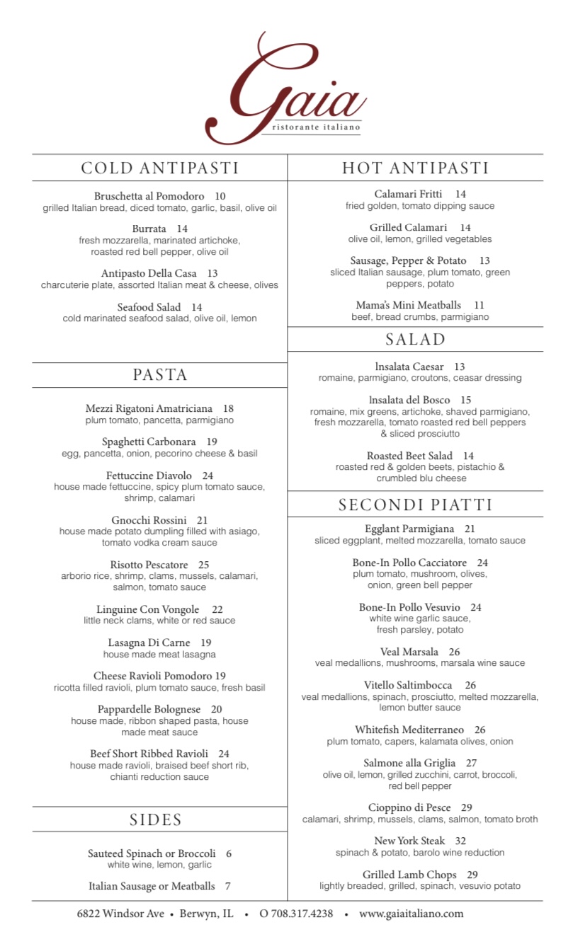 Gaia Italiano | restaurant | 6822 Windsor Ave, Berwyn, IL 60402, USA | 2062349239 OR +1 206-234-9239