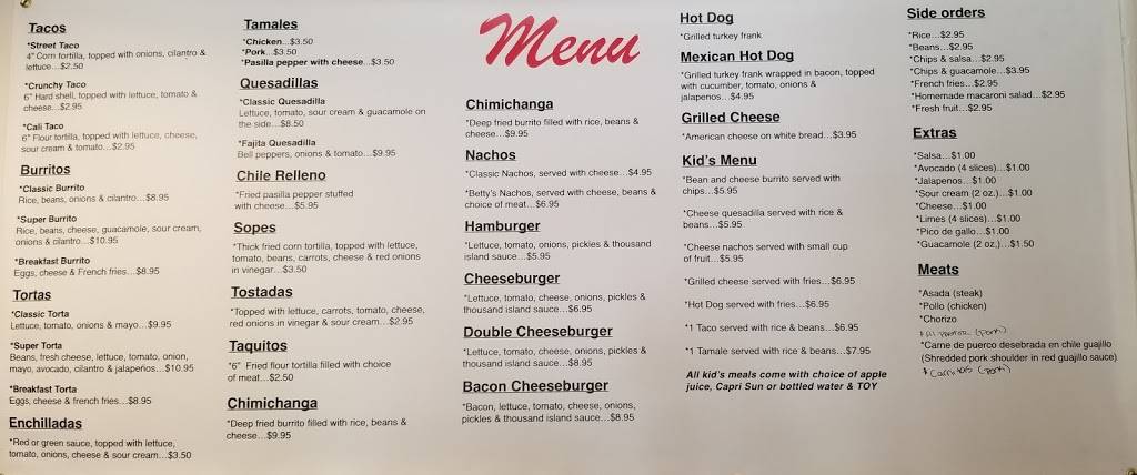 Bettys tacos | restaurant | 13261 State Hwy 20, Clearlake Oaks, CA 95423, USA | 7075606079 OR +1 707-560-6079