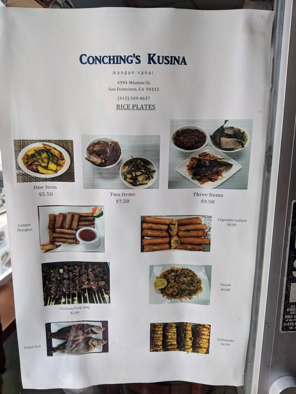 Conchings Kusina | restaurant | 4994 Mission St, San Francisco, CA 94112, USA | 4153494637 OR +1 415-349-4637