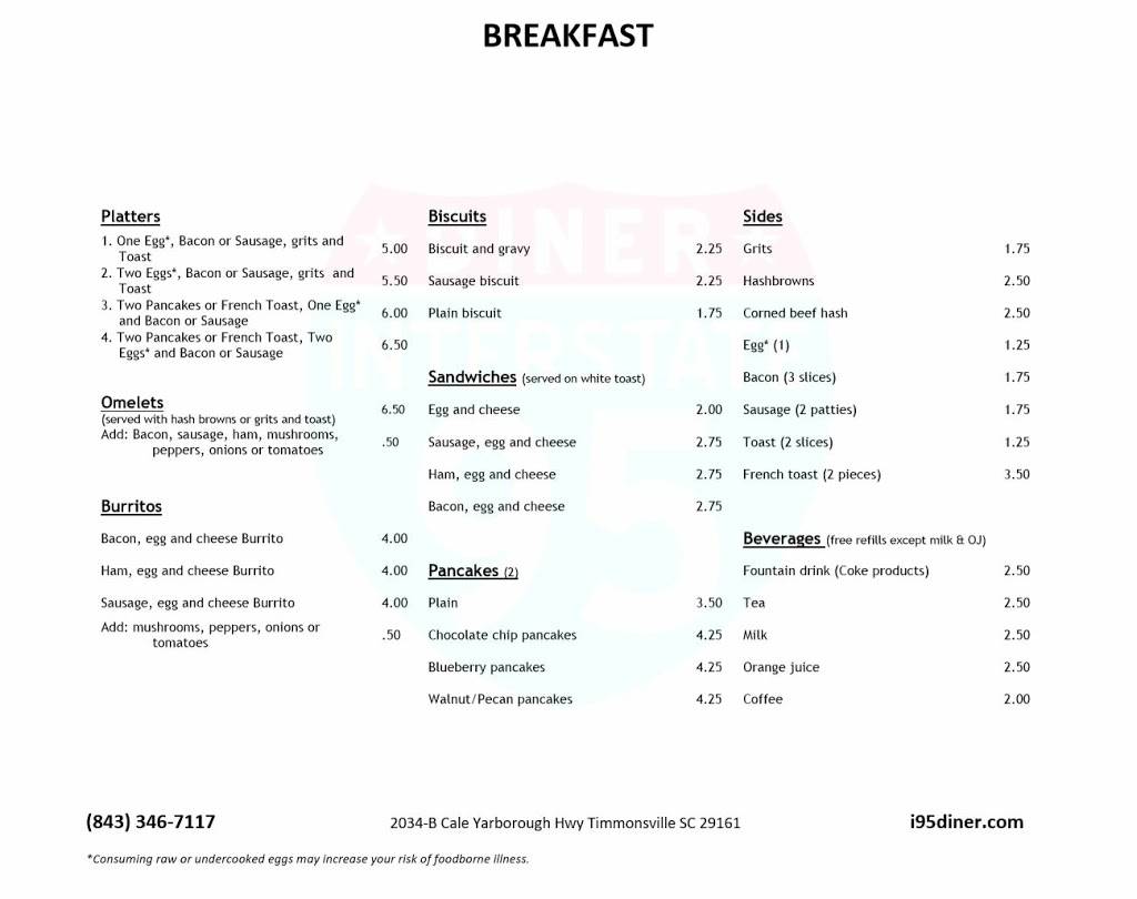 Interstate 95 Diner | restaurant | 2034 Cale Yarborough Hwy I95, Timmonsville, SC 29161, USA | 8433467117 OR +1 843-346-7117