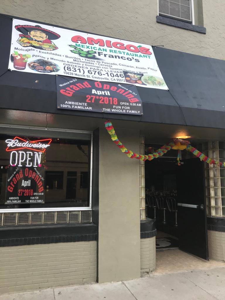 Amigos Mexican Restaurant "Francos" | restaurant | 10639 Merrit st, Castroville, CA 95012, USA | 8316761046 OR +1 831-676-1046