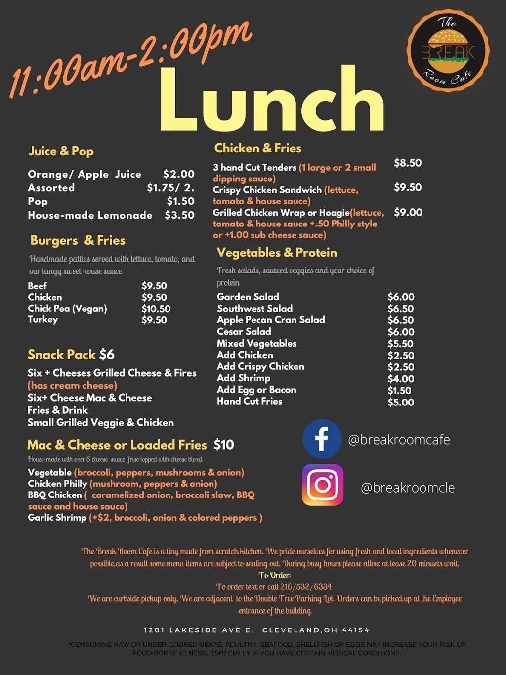 The Break Room Cafe | restaurant | Cafe, 1201 Lakeside Ave E 1st Floor, Cleveland, OH 44114, USA | 2165326334 OR +1 216-532-6334