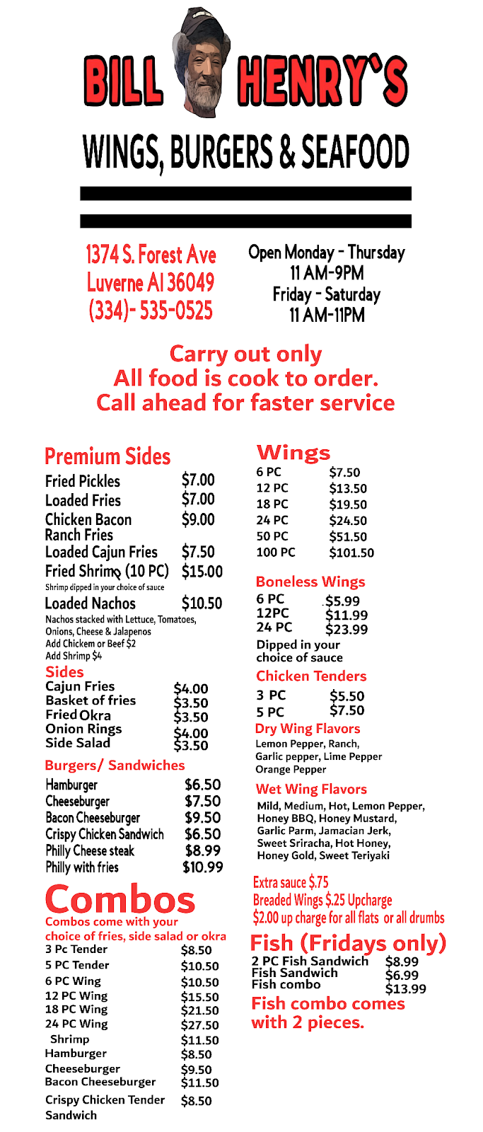 Bill Henrys | restaurant | 1374 Forest Ave, Luverne, AL 36049, USA | 3345350525 OR +1 334-535-0525