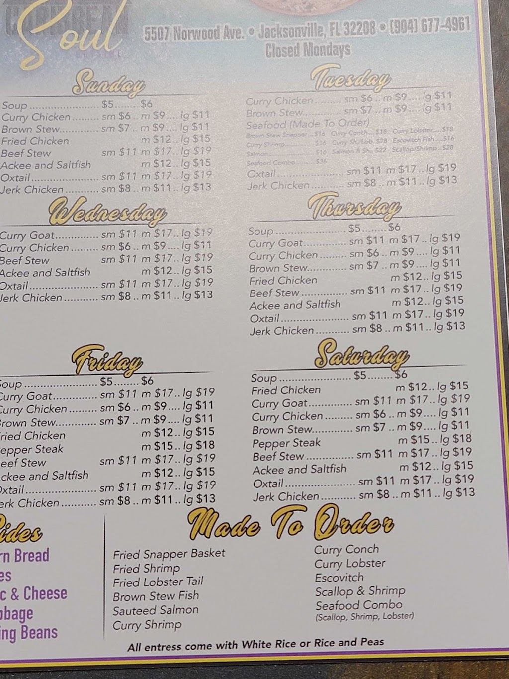 Caribbean soul and cuisine | restaurant | 5507 Norwood Ave, Jacksonville, FL 32208, USA | 9046774961 OR +1 904-677-4961