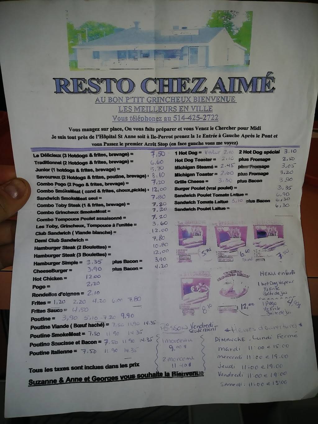 Chez Aime | meal takeaway | 183 5e Avenue, LÎle-Perrot, QC J7V 4X9, Canada | 5144252722 OR +1 514-425-2722