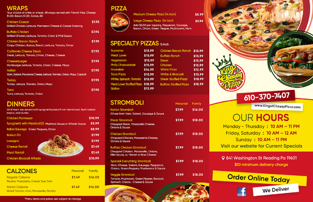 King of Cheesy Pizza | meal delivery | 841 Washington St, Reading, PA 19601, USA | 6103707407 OR +1 610-370-7407