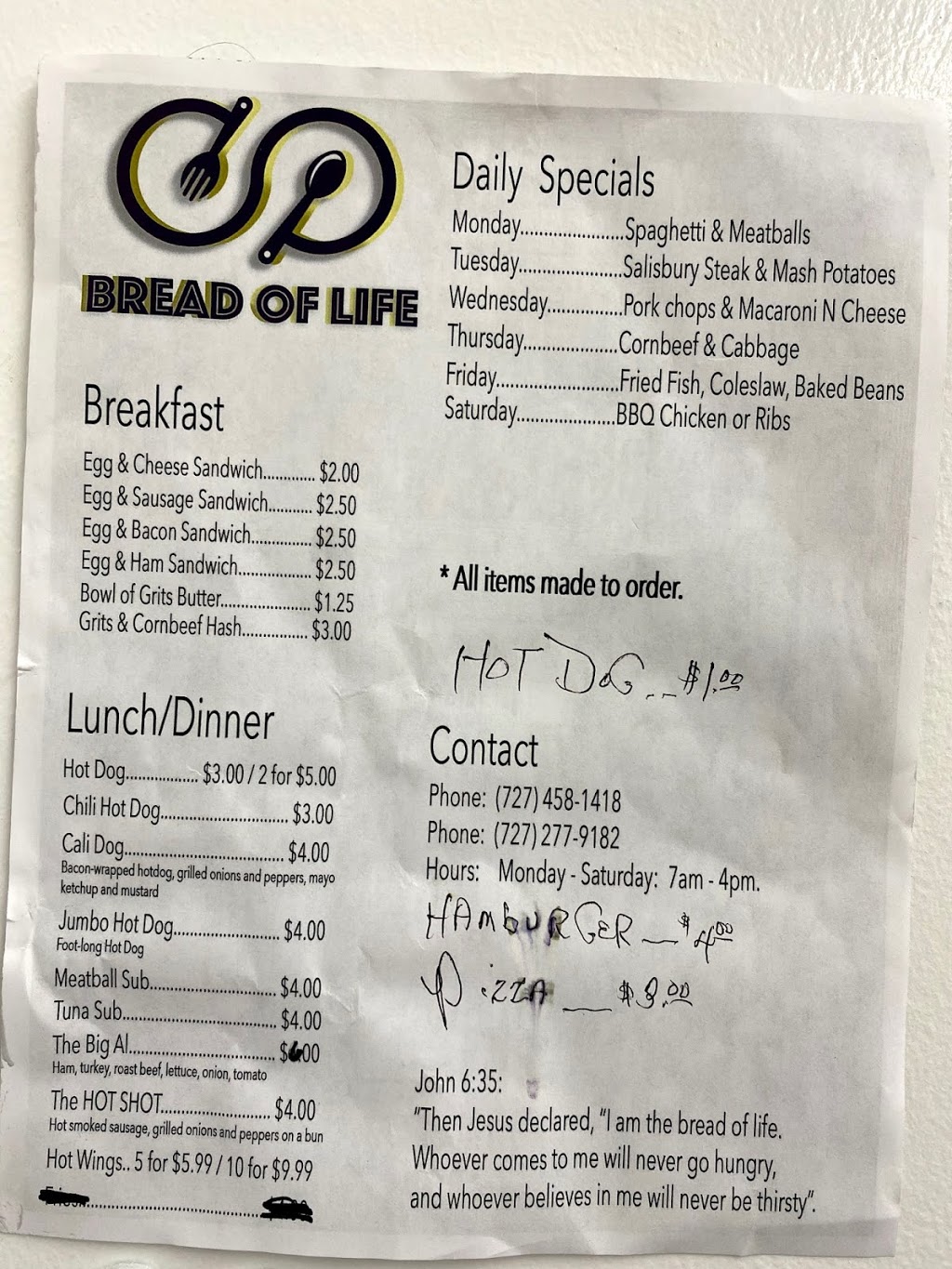 Bread of Life | restaurant | 6201 4th St N, St. Petersburg, FL 33702, USA | 7274581418 OR +1 727-458-1418