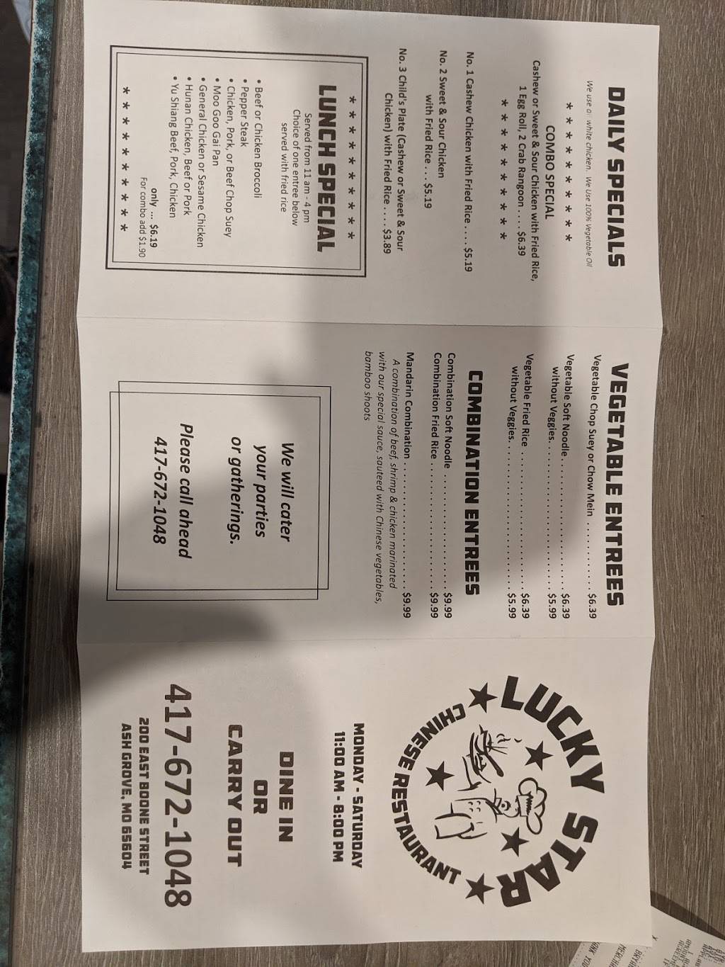 Lucky Star Chinese Restaurant | restaurant | 200 E Boone St, Ash Grove, MO 65604, USA | 4176721048 OR +1 417-672-1048