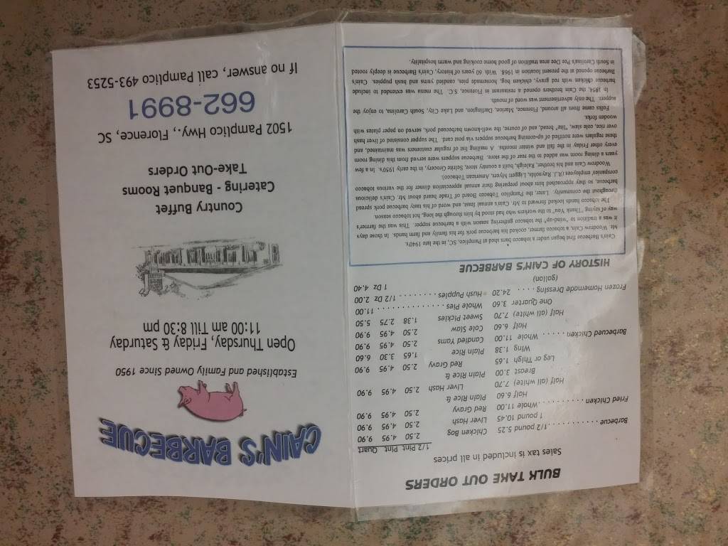 Cains Bar-B-Que | restaurant | 1502 Pamplico Hwy, Florence, SC 29505, USA | 8436628991 OR +1 843-662-8991