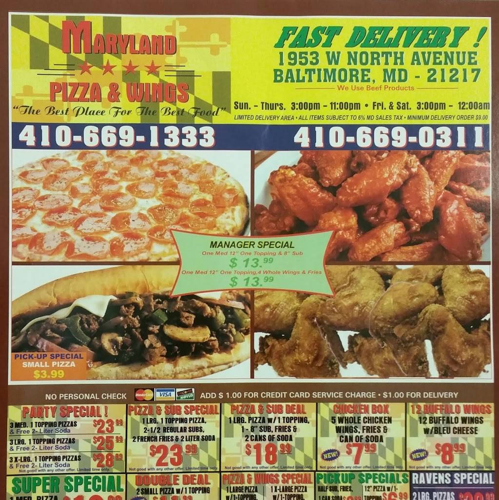 Maryland Pizza & Wings | restaurant | 1953 W North Ave, Baltimore, MD 21217, USA | 4106691333 OR +1 410-669-1333