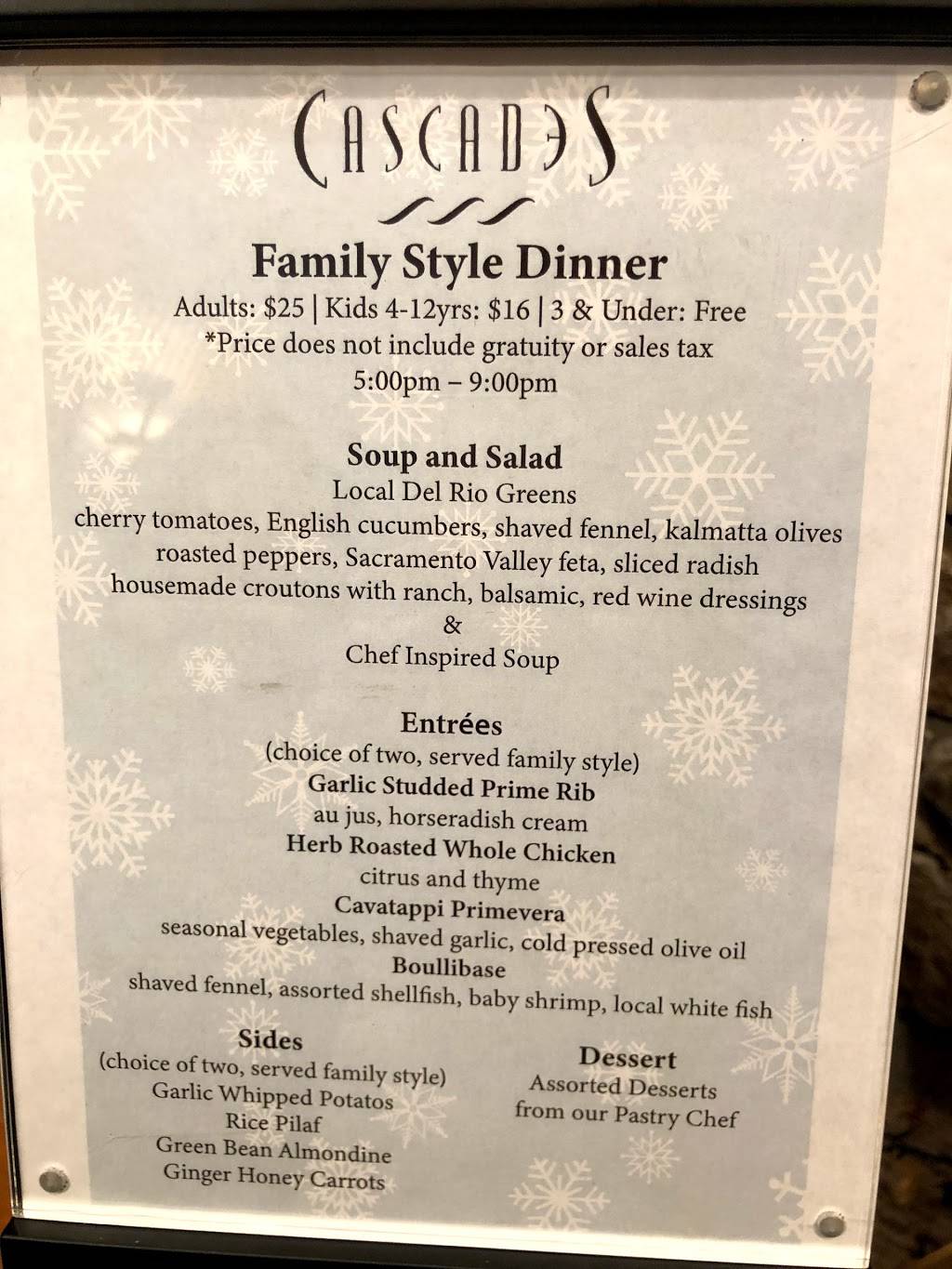 Cascades Restaurant | restaurant | 400 Squaw Creek Rd, Olympic Valley, CA 96146, USA | 5305816619 OR +1 530-581-6619