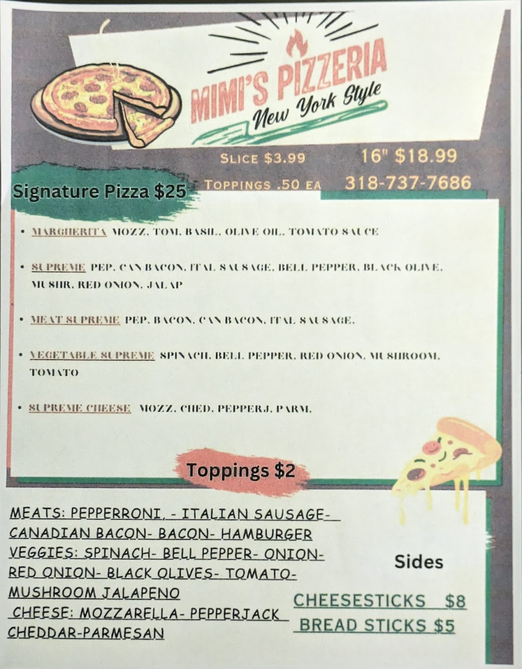 Mimis Pizzeria | restaurant | 606 Louisville Ave, Monroe, LA 71201, USA | 3187377686 OR +1 318-737-7686