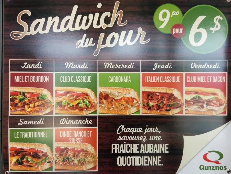 Quiznos | restaurant | 3054 Boulevard Laframboise, Saint-Hyacinthe, QC J2S 4Z4, Canada | 4502529191 OR +1 450-252-9191
