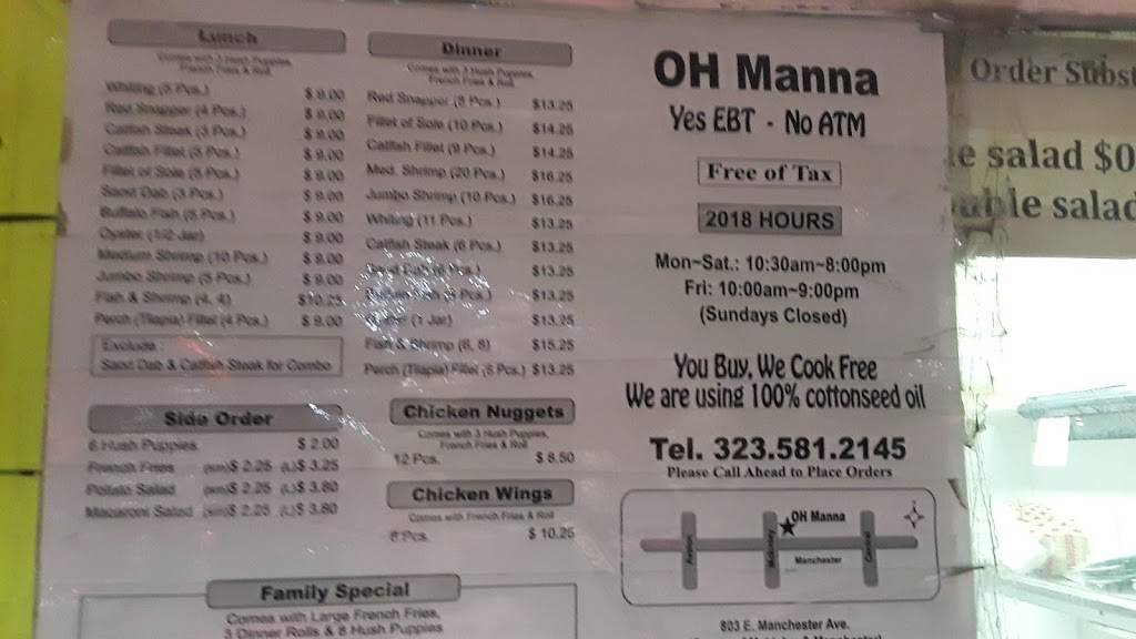 Oh Manna Fish Market | restaurant | 803 E Manchester Ave, Los Angeles, CA 90001, USA | 3235812145 OR +1 323-581-2145