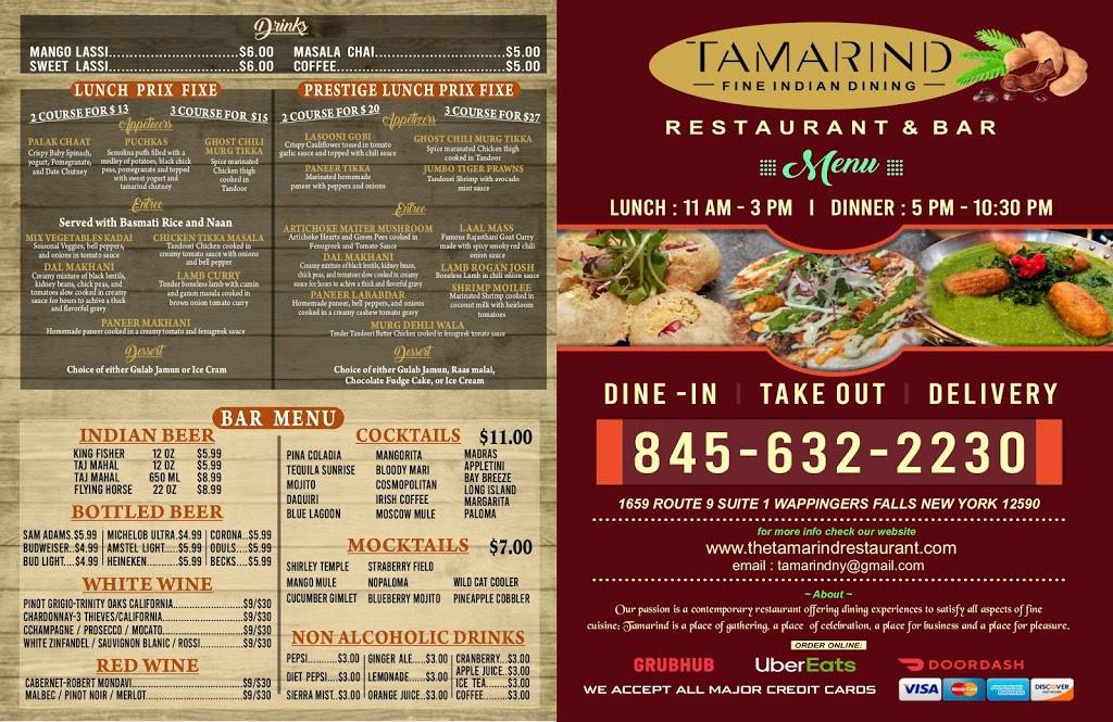 Tamarind | restaurant | 1659 U.S. 9 Suite #1, Wappingers Falls, NY 12590, USA | 8456322230 OR +1 845-632-2230