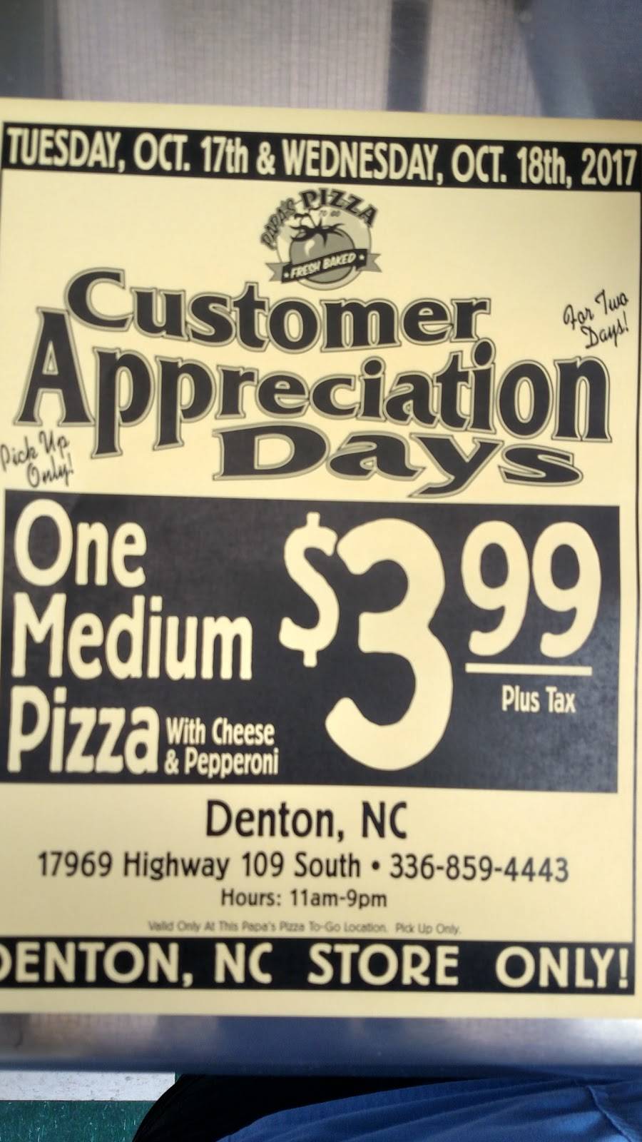 Papas Pizza To Go | meal delivery | 17969 NC-109, Denton, NC 27239, USA | 3368594443 OR +1 336-859-4443