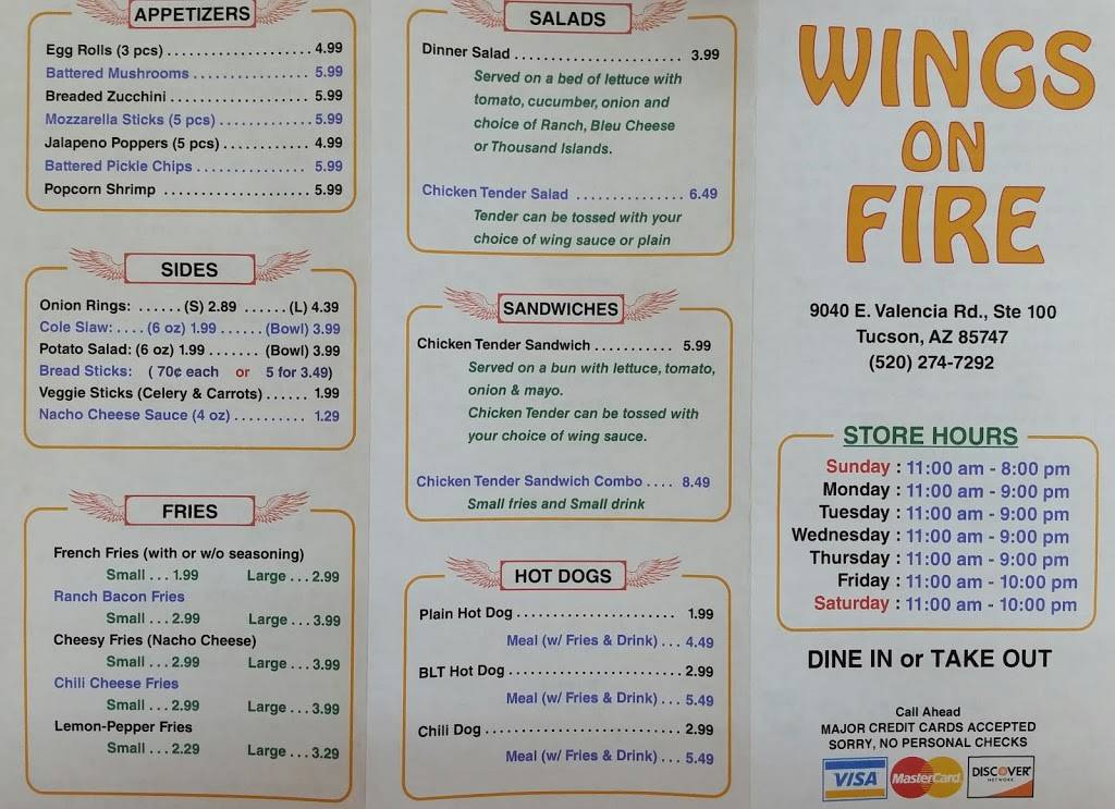 Wings on Fire | restaurant | 9040 E Valencia Rd Ste 100, Tucson, AZ 85747, USA | 5202747292 OR +1 520-274-7292