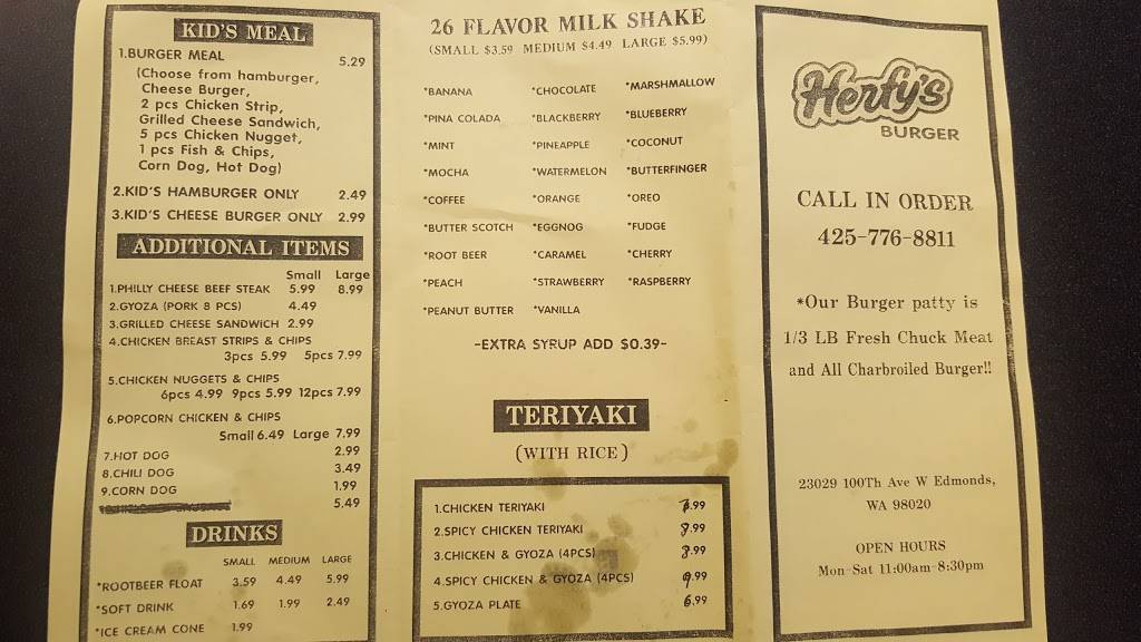 Herfys Burger | restaurant | 23029 100th Ave W, Edmonds, WA 98020, USA | 4257768811 OR +1 425-776-8811