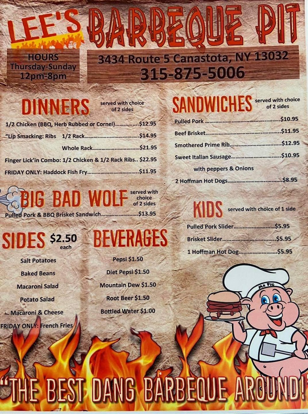 Lees Barbeque Pit | restaurant | 3434 NY-5, Canastota, NY 13032, USA | 3158755006 OR +1 315-875-5006