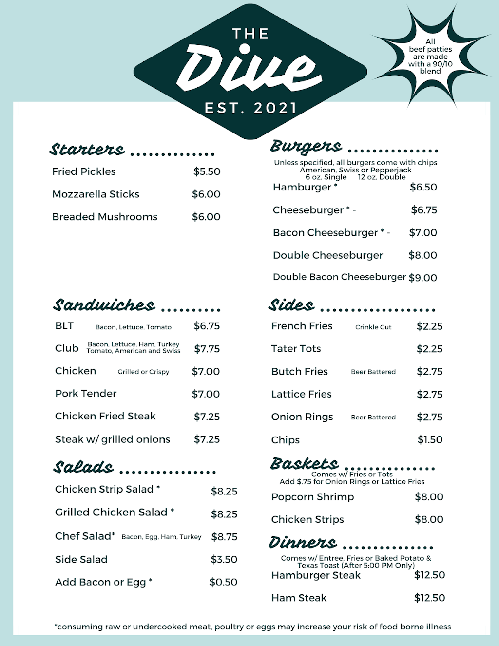 The Dive | restaurant | 408 N Main St, Allen, KS 66833, USA | 6205283355 OR +1 620-528-3355