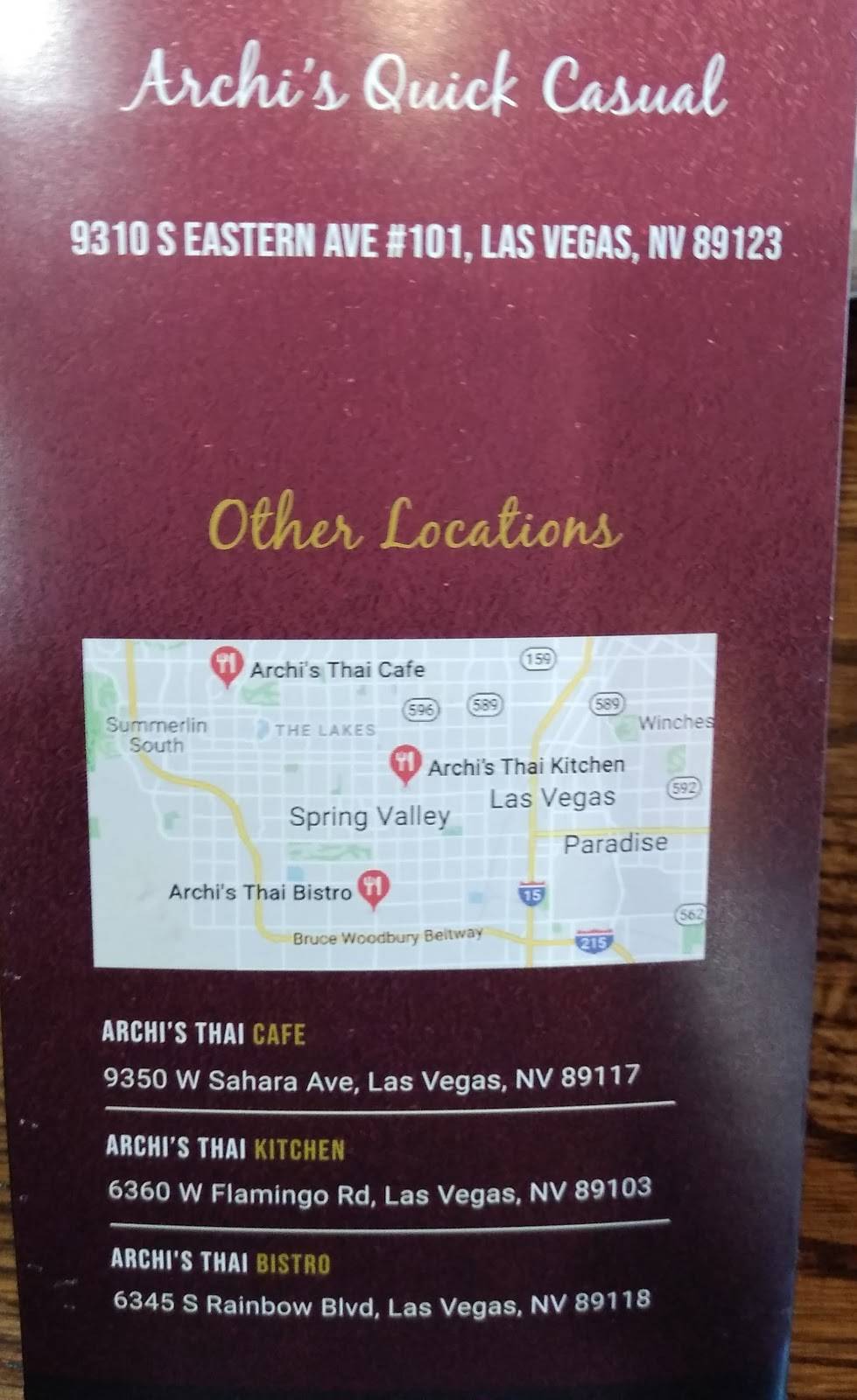 Archi’s Thai | restaurant | 9310 S Eastern Ave, Las Vegas, NV 89123, USA | 7029163949 OR +1 702-916-3949
