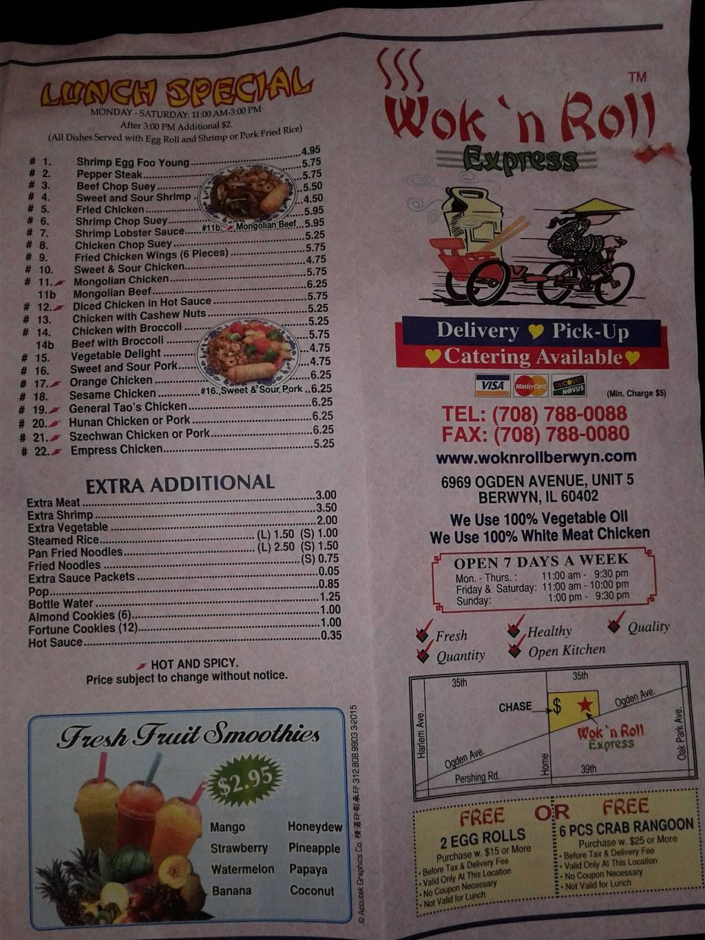Wok N Roll Express | restaurant | 6969 Ogden Ave #5, Berwyn, IL 60402, USA | 7087880088 OR +1 708-788-0088