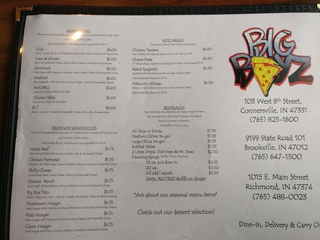 Big Boys Pizza | restaurant | 103 W 8th St, Connersville, IN 47331, USA | 7658251600 OR +1 765-825-1600