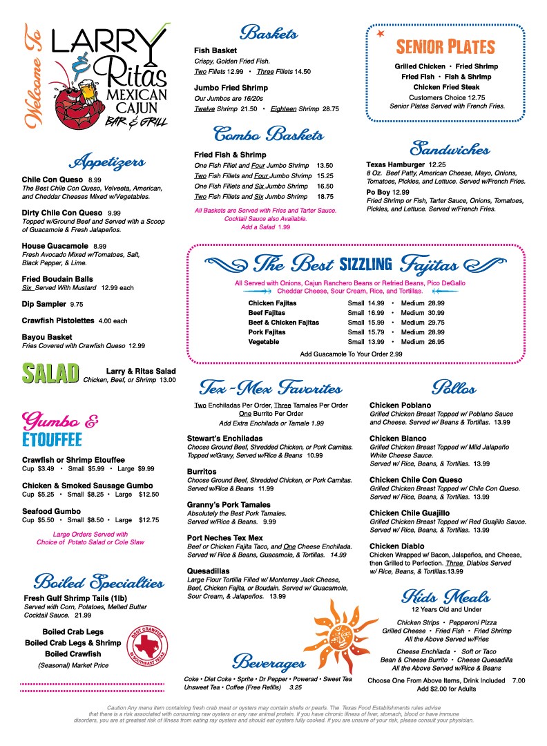 Larrys&Ritas Mexican and Cajun Food | restaurant | 3701 Pure Atlantic Rd, Groves, TX 77619, USA | 4099623381 OR +1 409-962-3381