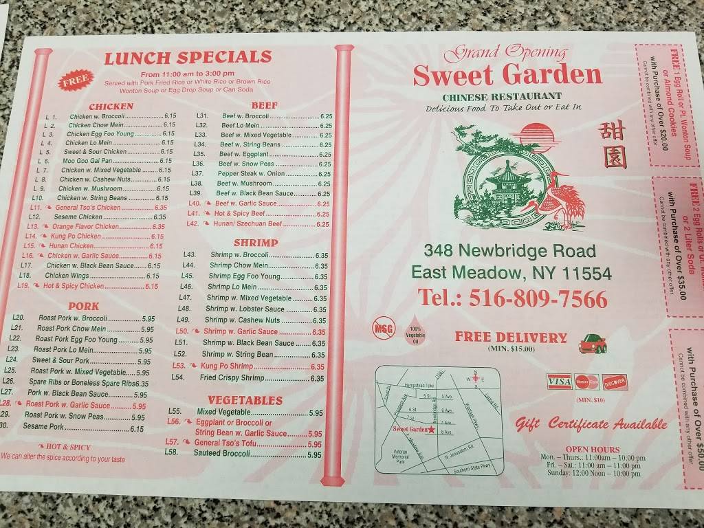 Sweet Garden | restaurant | 348 Newbridge Rd, East Meadow, NY 11554, USA | 5168097566 OR +1 516-809-7566